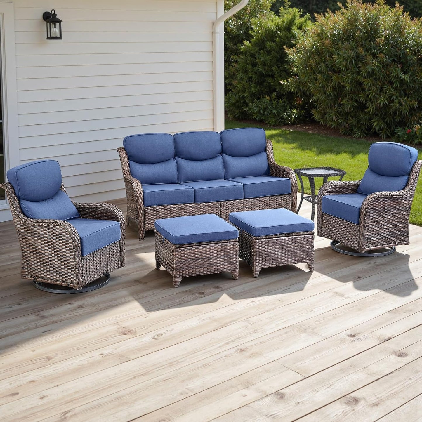 Rilyson Outdoor Patio Swivel Rocker Chairs Set of 2, Waterproof Wicker, High Back, Deep Seating, Wide Armrest, Upgraded 6 inch Thick Cushions, Ideal for Deck Porch Backyard, Mixed Grey-Grey