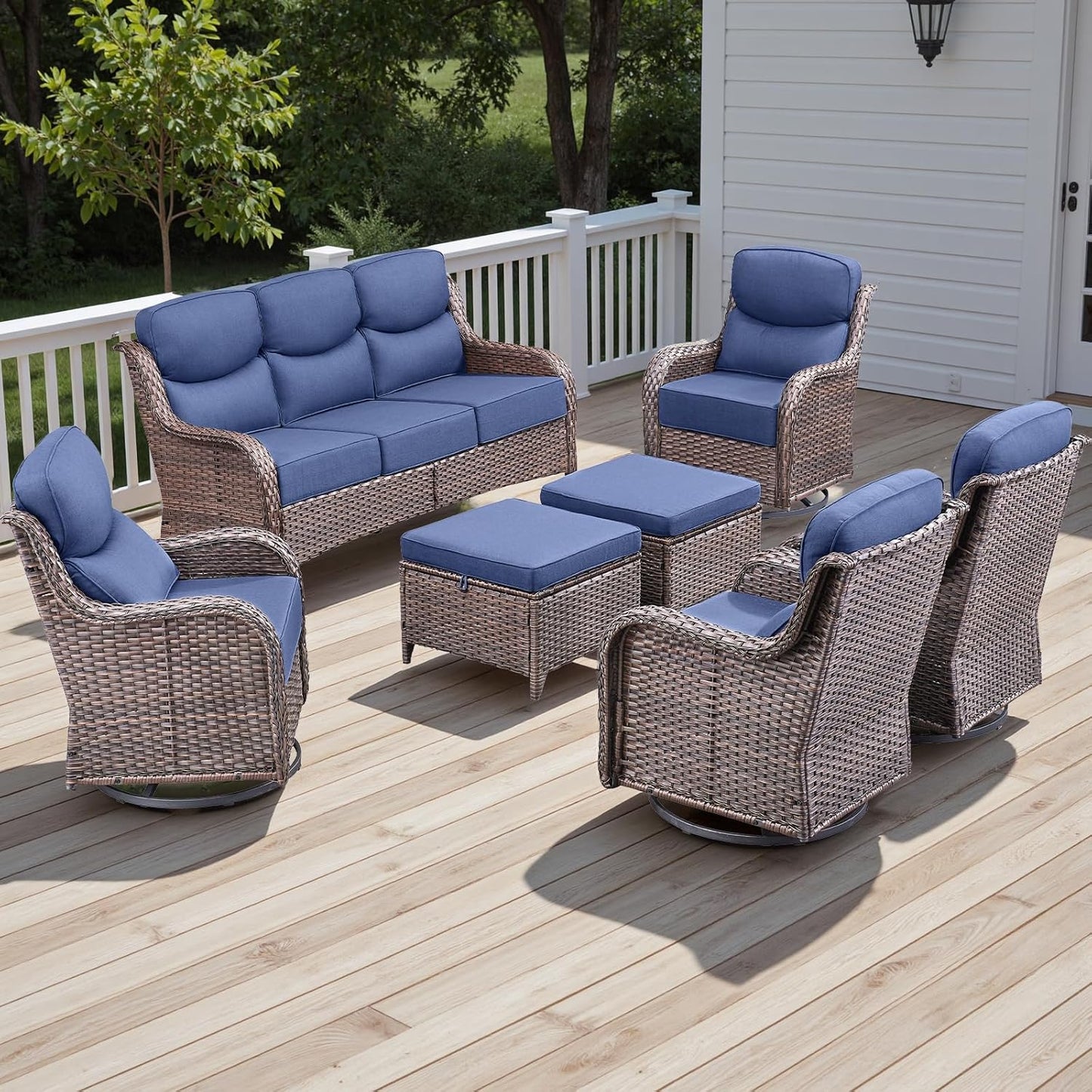 Rilyson Outdoor Patio Swivel Rocker Chairs Set of 2, Waterproof Wicker, High Back, Deep Seating, Wide Armrest, Upgraded 6 inch Thick Cushions, Ideal for Deck Porch Backyard, Mixed Grey-Grey