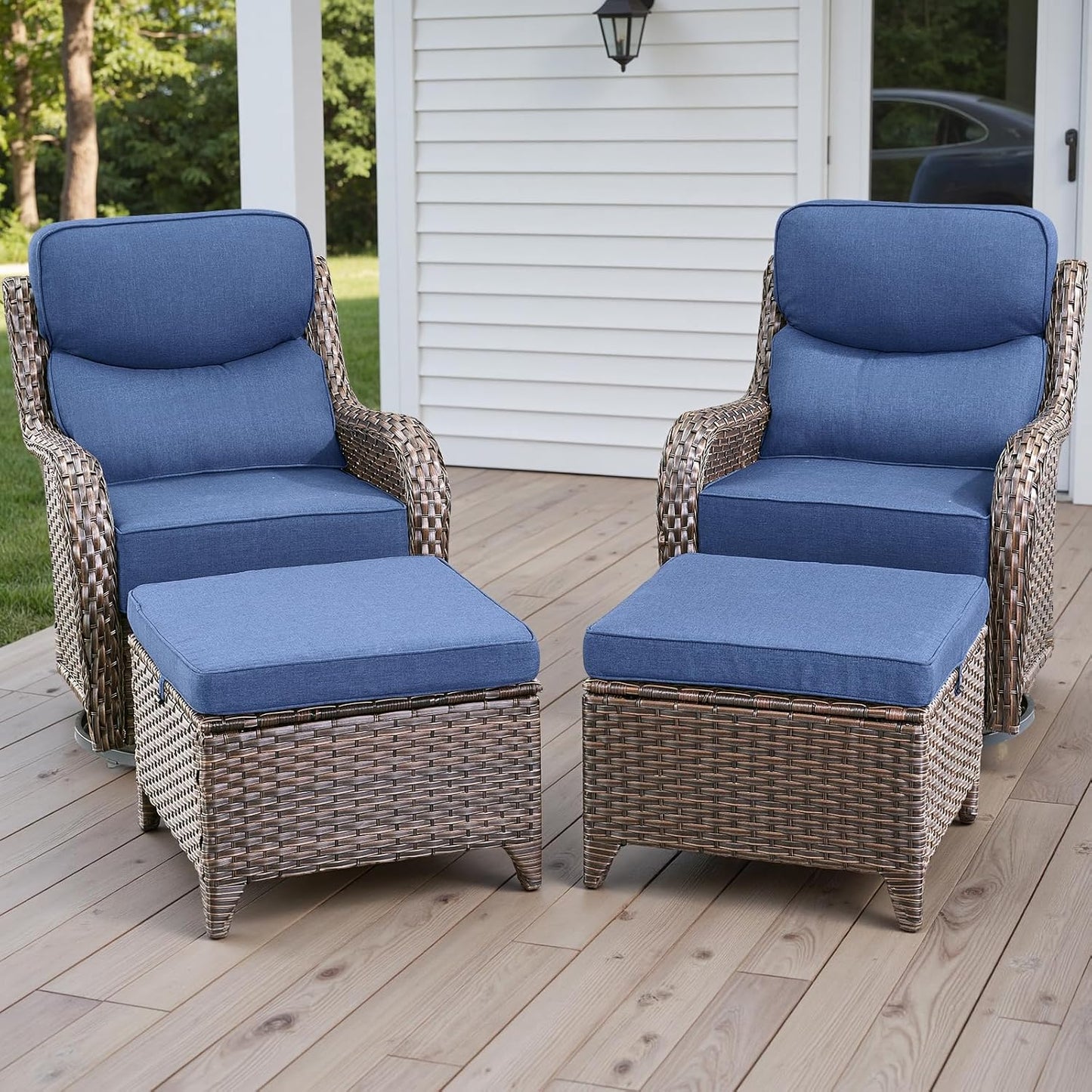 Rilyson Outdoor Patio Swivel Rocker Chairs Set of 2, Waterproof Wicker, High Back, Deep Seating, Wide Armrest, Upgraded 6 inch Thick Cushions, Ideal for Deck Porch Backyard, Mixed Grey-Grey