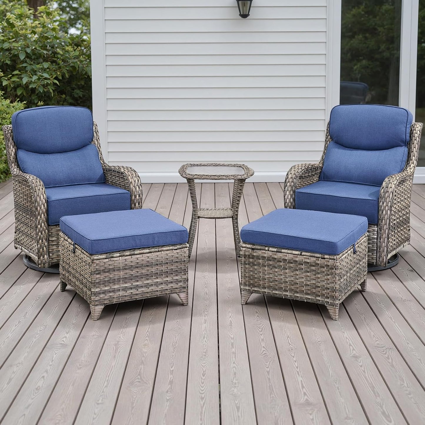 Rilyson Outdoor Patio Swivel Rocker Chairs Set of 2, Waterproof Wicker, High Back, Deep Seating, Wide Armrest, Upgraded 6 inch Thick Cushions, Ideal for Deck Porch Backyard, Mixed Grey-Grey
