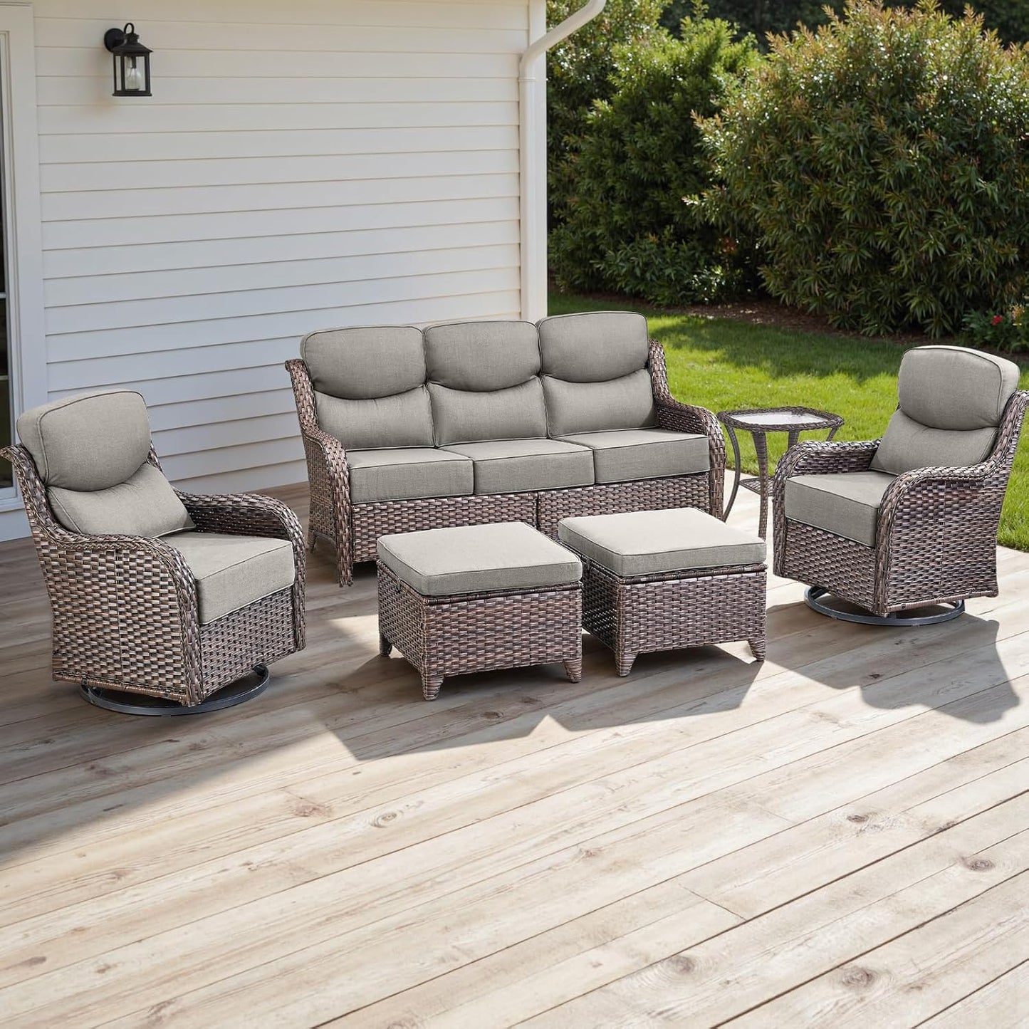 Rilyson Outdoor Patio Swivel Rocker Chairs Set of 2, Waterproof Wicker, High Back, Deep Seating, Wide Armrest, Upgraded 6 inch Thick Cushions, Ideal for Deck Porch Backyard, Mixed Grey-Grey