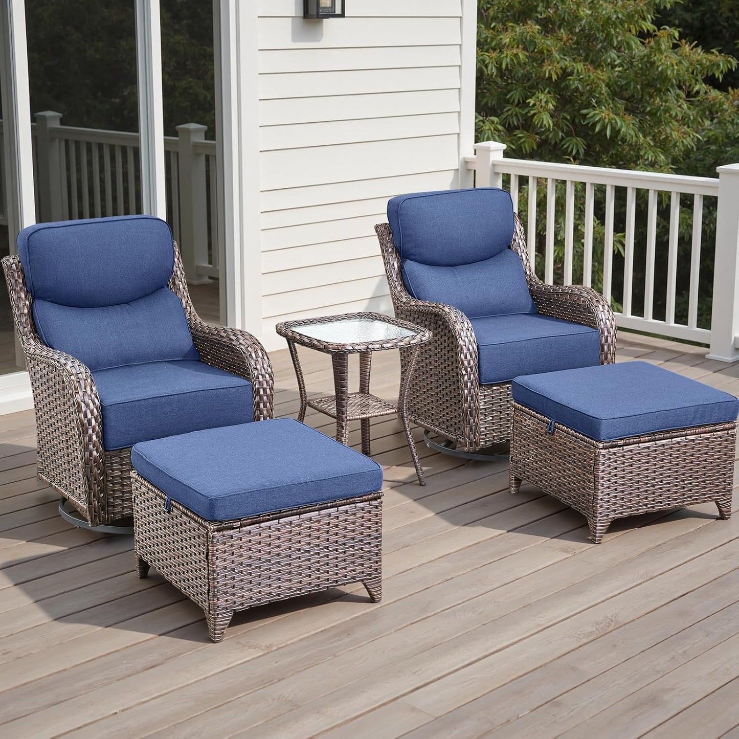 Rilyson Outdoor Patio Swivel Rocker Chairs Set of 2, Waterproof Wicker, High Back, Deep Seating, Wide Armrest, Upgraded 6 inch Thick Cushions, Ideal for Deck Porch Backyard, Mixed Grey-Grey