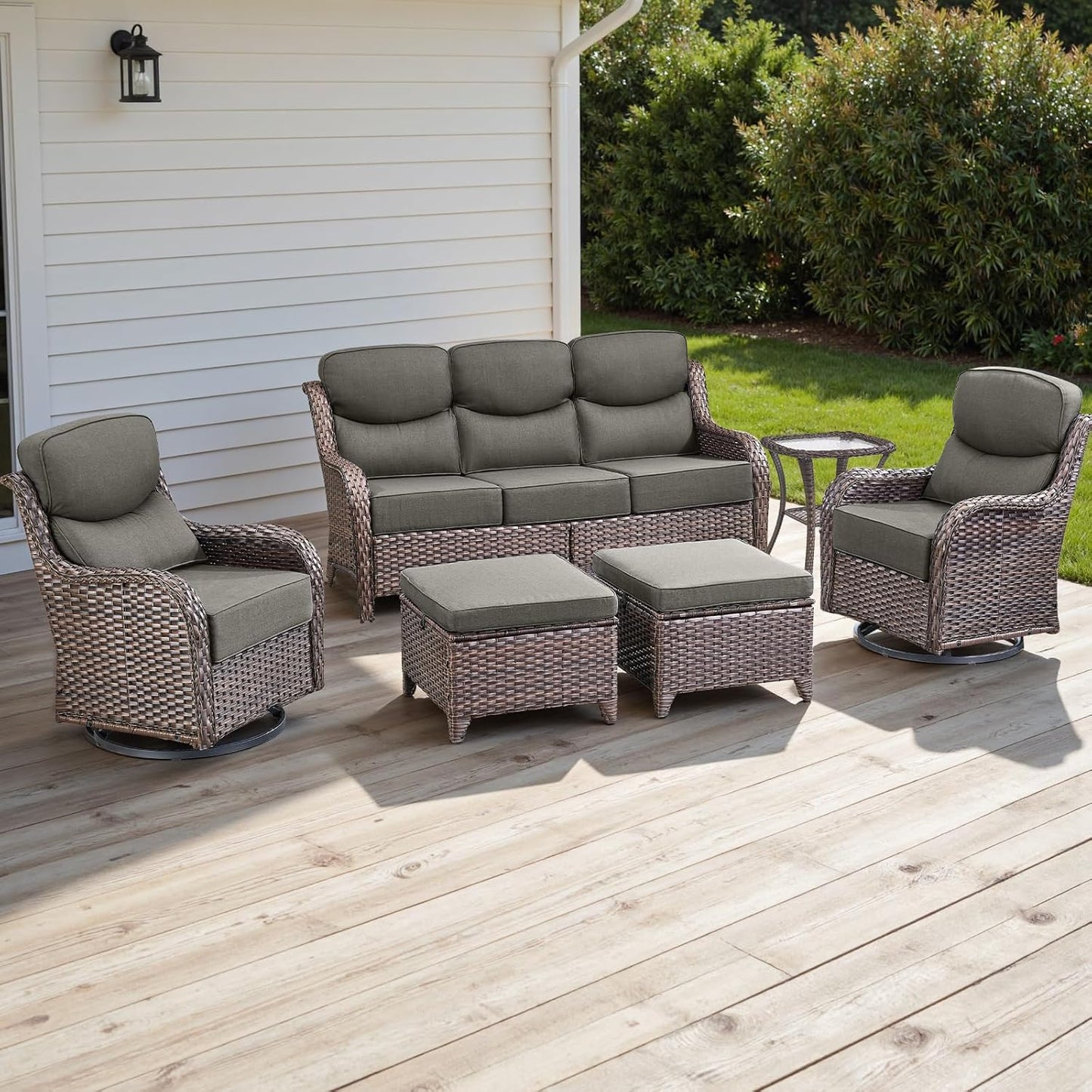 Rilyson Outdoor Patio Swivel Rocker Chairs Set of 2, Waterproof Wicker, High Back, Deep Seating, Wide Armrest, Upgraded 6 inch Thick Cushions, Ideal for Deck Porch Backyard, Mixed Grey-Grey