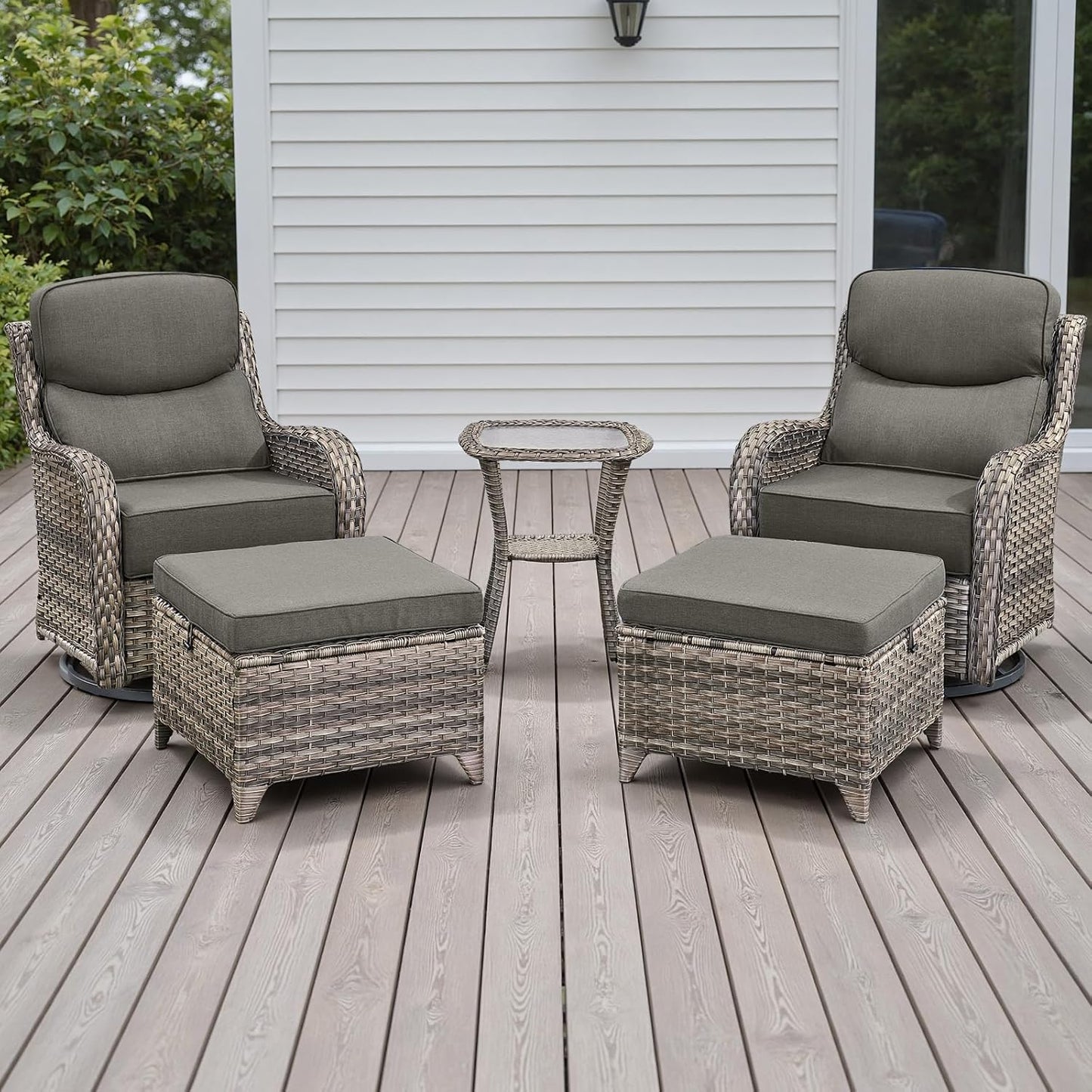 Rilyson Outdoor Patio Swivel Rocker Chairs Set of 2, Waterproof Wicker, High Back, Deep Seating, Wide Armrest, Upgraded 6 inch Thick Cushions, Ideal for Deck Porch Backyard, Mixed Grey-Grey