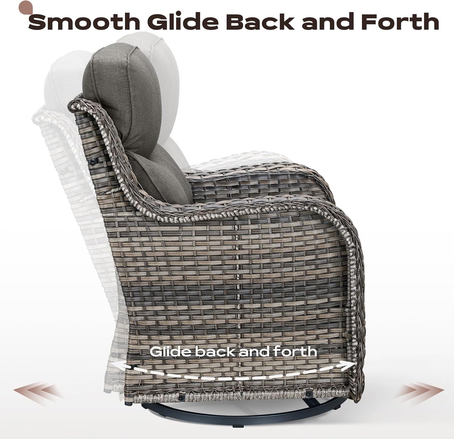 Rilyson Outdoor Patio Swivel Rocker Chairs Set of 2, Waterproof Wicker, High Back, Deep Seating, Wide Armrest, Upgraded 6 inch Thick Cushions, Ideal for Deck Porch Backyard, Mixed Grey-Grey