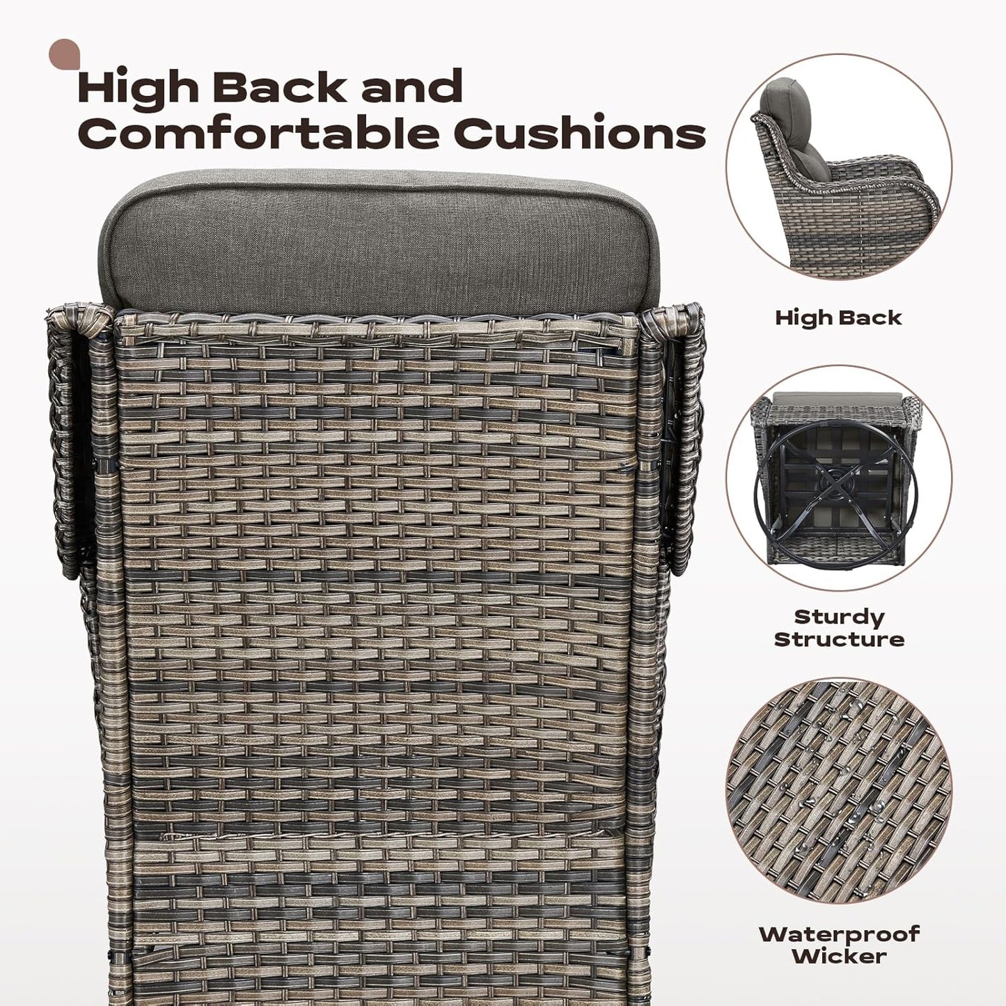 Rilyson Outdoor Patio Swivel Rocker Chairs Set of 2, Waterproof Wicker, High Back, Deep Seating, Wide Armrest, Upgraded 6 inch Thick Cushions, Ideal for Deck Porch Backyard, Mixed Grey-Grey