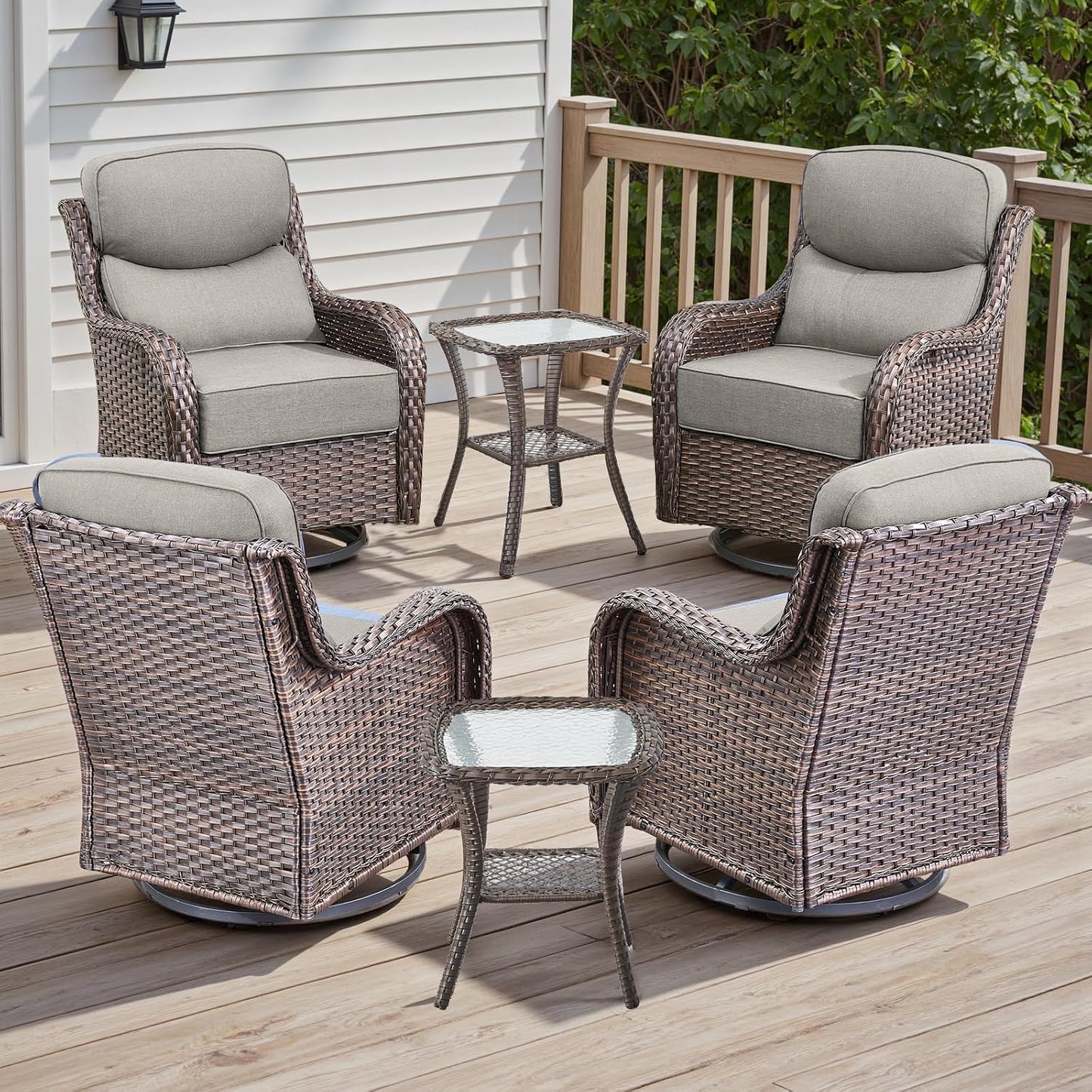 Rilyson Outdoor Patio Swivel Rocker Chairs Set of 2, Waterproof Wicker, High Back, Deep Seating, Wide Armrest, Upgraded 6 inch Thick Cushions, Ideal for Deck Porch Backyard, Mixed Grey-Grey
