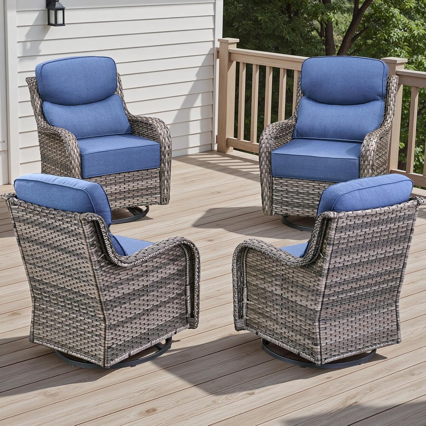 Rilyson Outdoor Patio Swivel Rocker Chairs Set of 2, Waterproof Wicker, High Back, Deep Seating, Wide Armrest, Upgraded 6 inch Thick Cushions, Ideal for Deck Porch Backyard, Mixed Grey-Grey