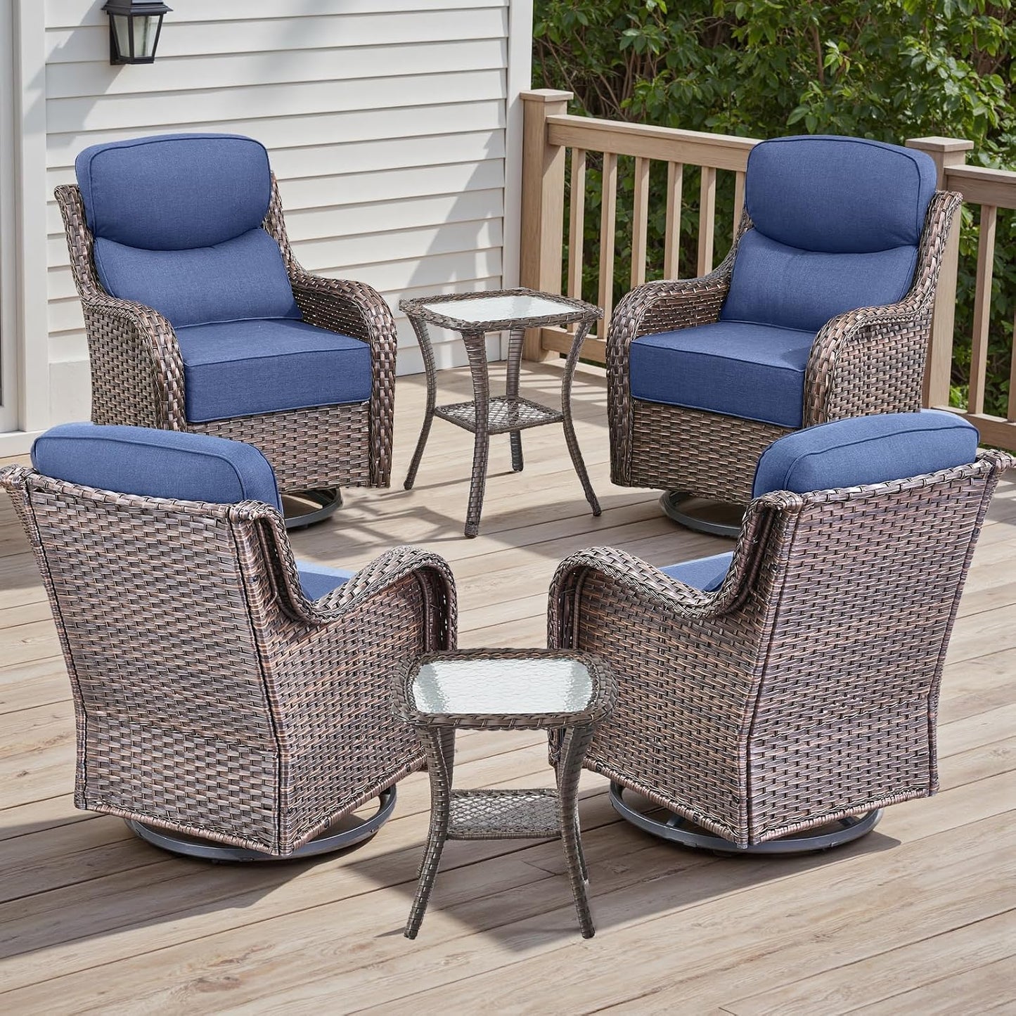 Rilyson Outdoor Patio Swivel Rocker Chairs Set of 2, Waterproof Wicker, High Back, Deep Seating, Wide Armrest, Upgraded 6 inch Thick Cushions, Ideal for Deck Porch Backyard, Mixed Grey-Grey